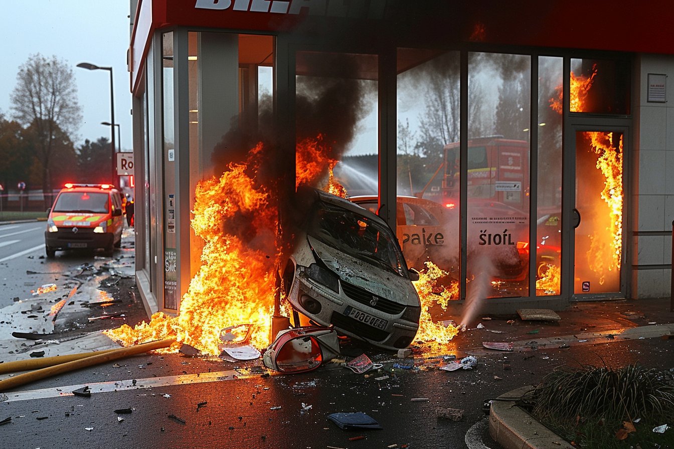 Voiture bélier percute une banque à Romans-sur-Isère et provoque un incendie